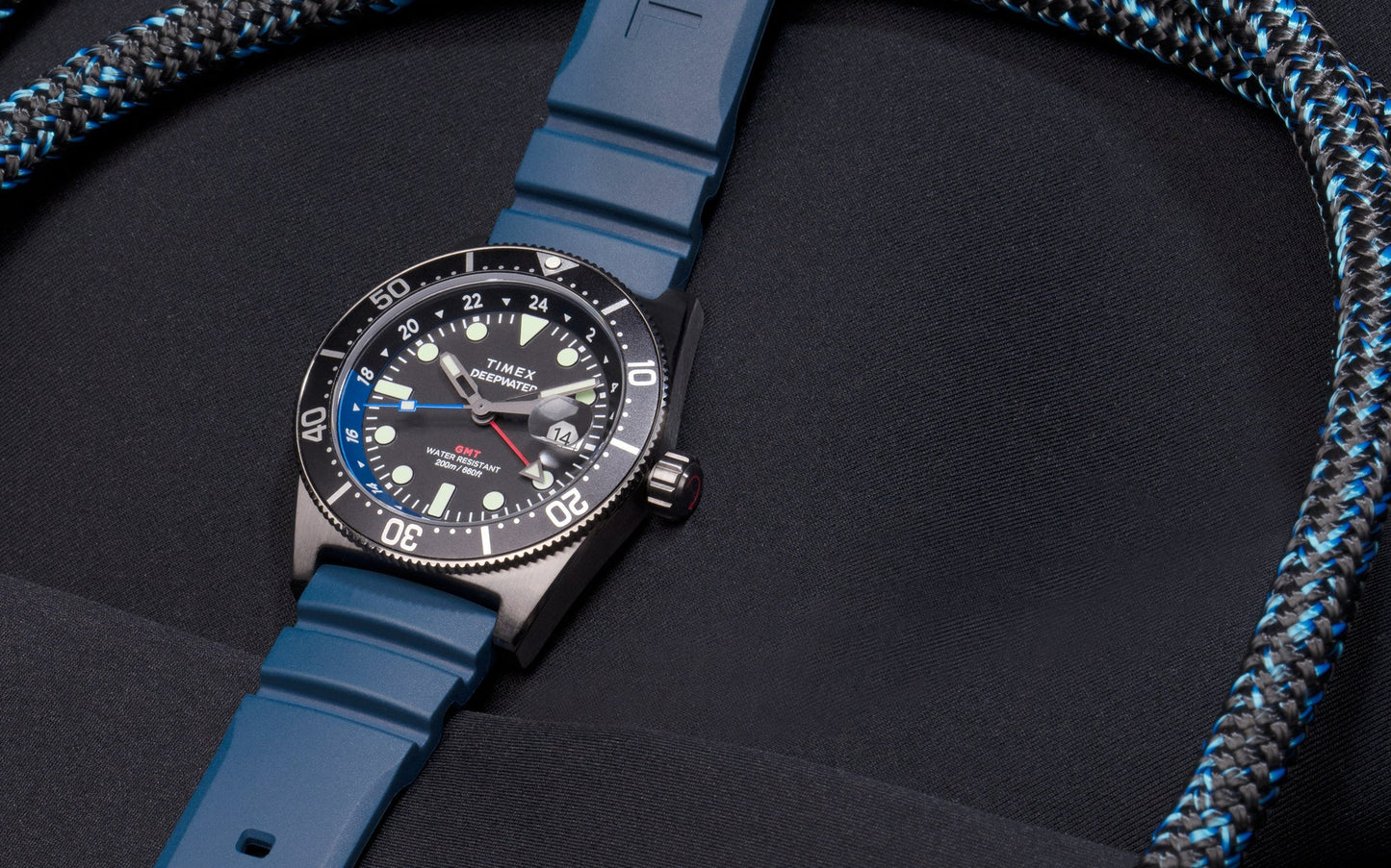 Deepwater Reef 200 GMT 41mm Synthetic Rubber Strap Watch | Blue