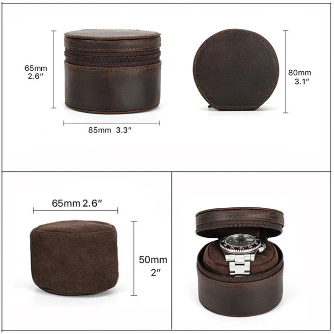 Single Genuine Leather Portable Watch Roll Travel Case | 1 Watch | Brown