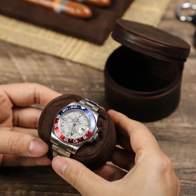 Single Genuine Leather Portable Watch Roll Travel Case | 1 Watch | Brown