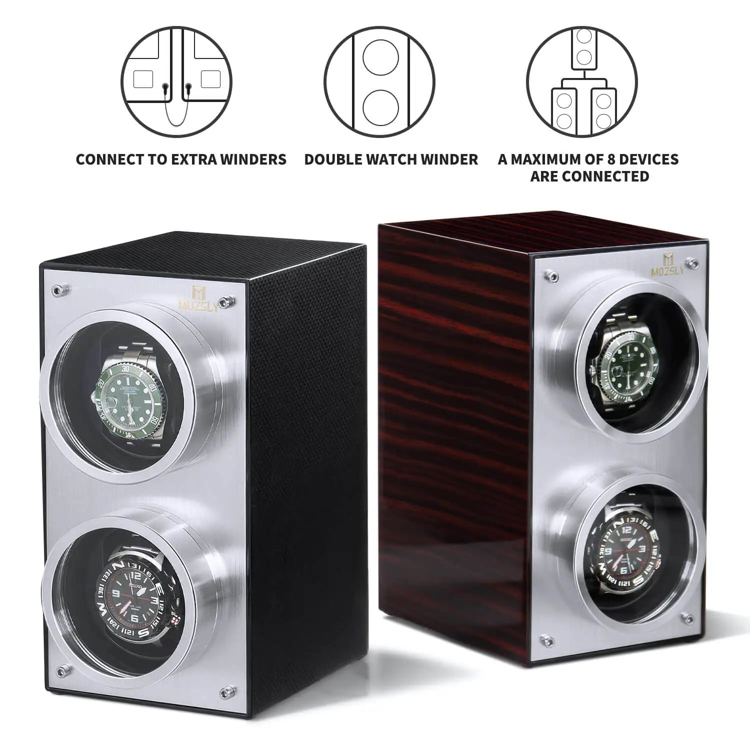 MOZSLY Double Watch Winder | Red Wood Box Piano Paint