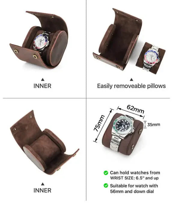 Single Genuine Leather Watch Roll Case | 1 Watch | Coffee