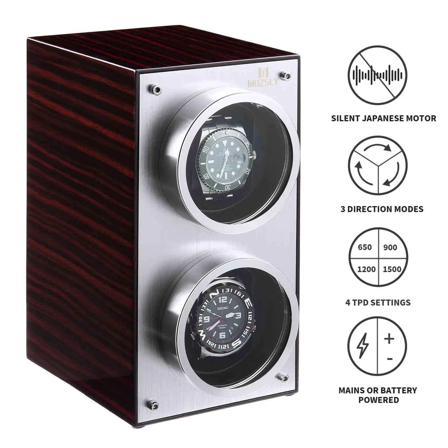 MOZSLY Double Watch Winder | Red Wood Box Piano Paint