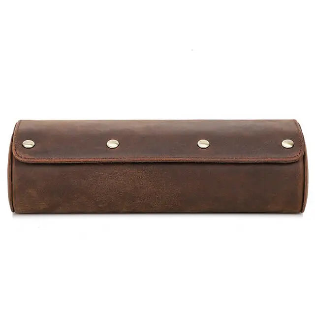 Genuine Leather Watch Roll Travel Case | 3 Watches | Coffee
