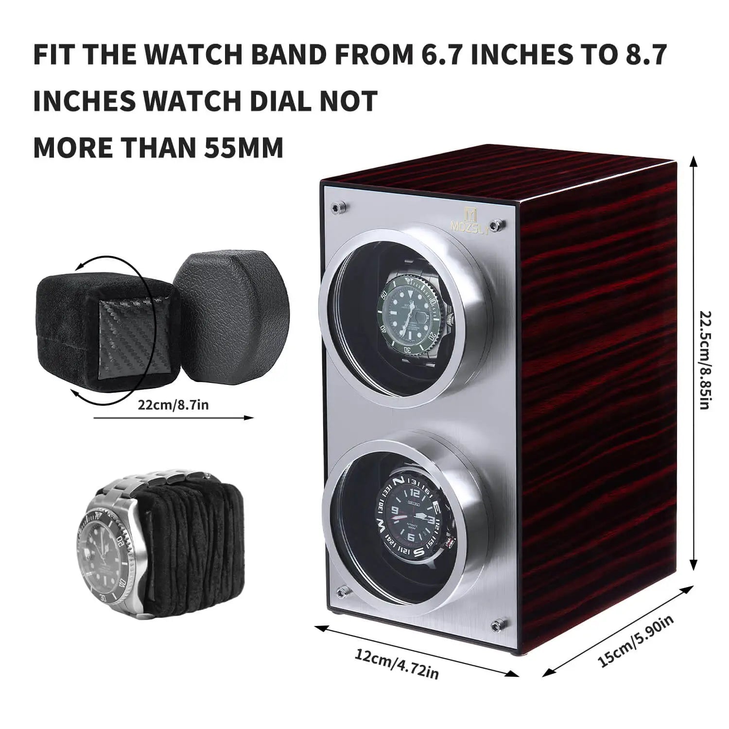 MOZSLY Double Watch Winder | Red Wood Box Piano Paint