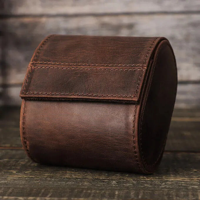 Single Genuine Leather Watch Roll Case | 1 Watch | Coffee