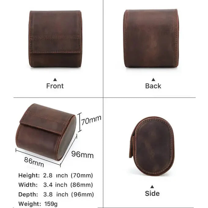 Single Genuine Leather Watch Roll Case | 1 Watch | Coffee