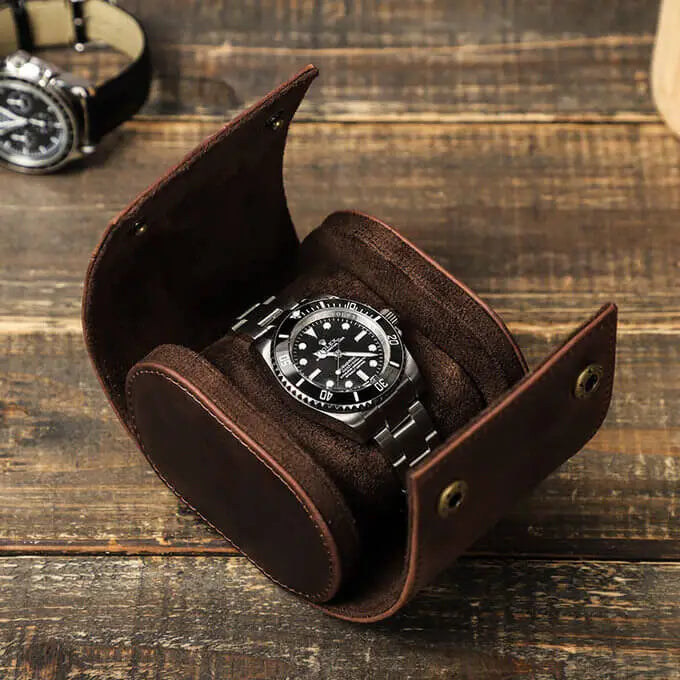Single Genuine Leather Watch Roll Case | 1 Watch | Coffee