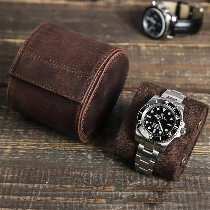 Single Genuine Leather Watch Roll Case | 1 Watch | Coffee