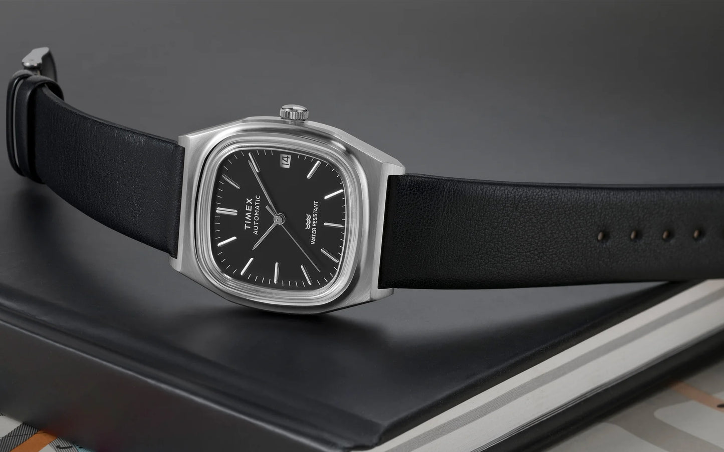 Timex® Automatic 1983 E Line 34mm Leather Strap Watch | Black