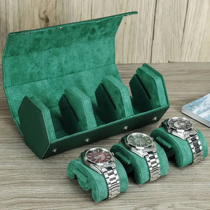 Genuine Leather Watch Roll Travel Case | 3 Watches | Green