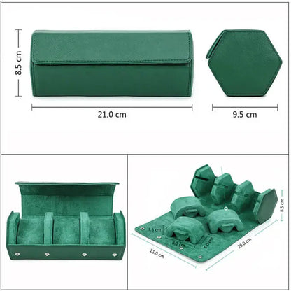 Genuine Leather Watch Roll Travel Case | 3 Watches | Green