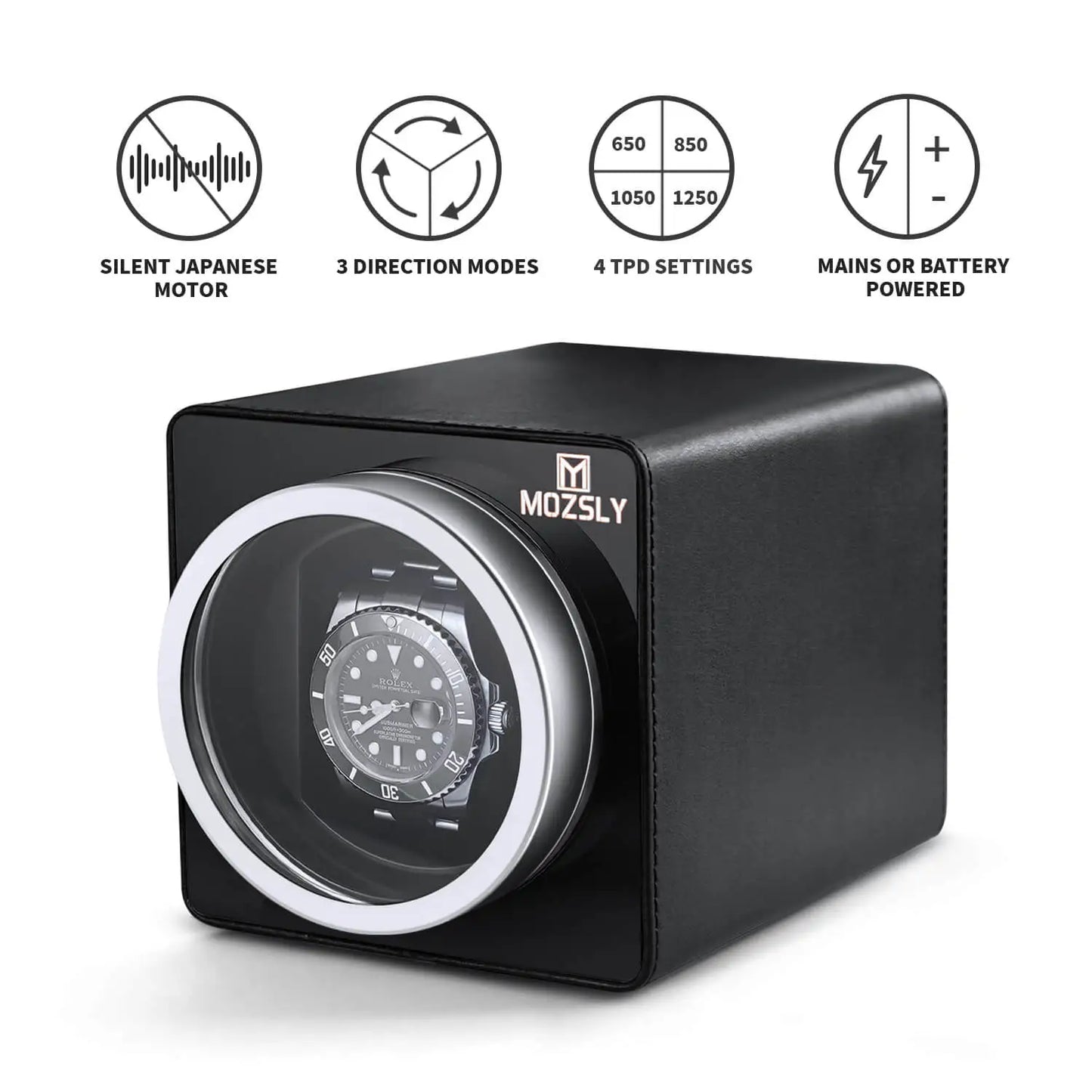 MOZSLY Single Watch Winder | Black Leather