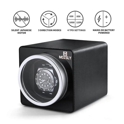 MOZSLY Single Watch Winder | Black Leather