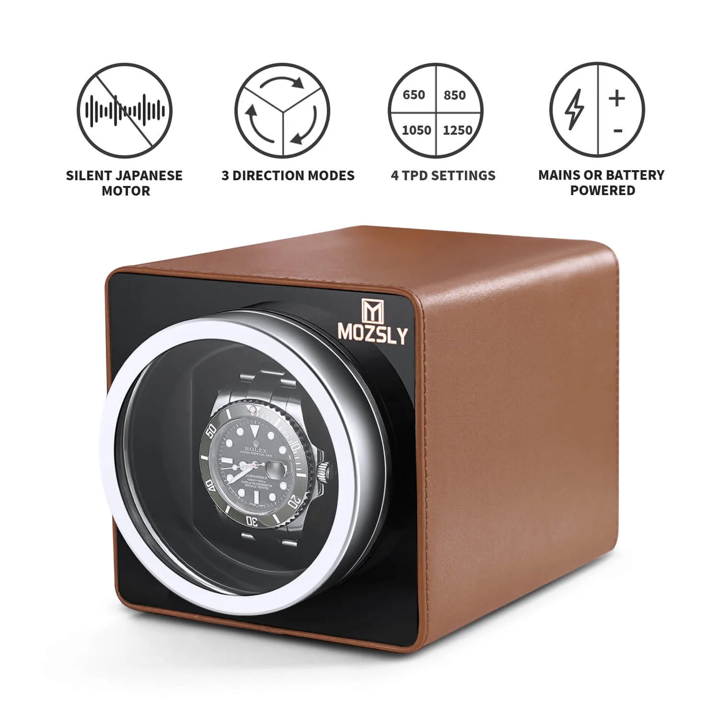 MOZSLY Single Watch Winder | Brown Leather