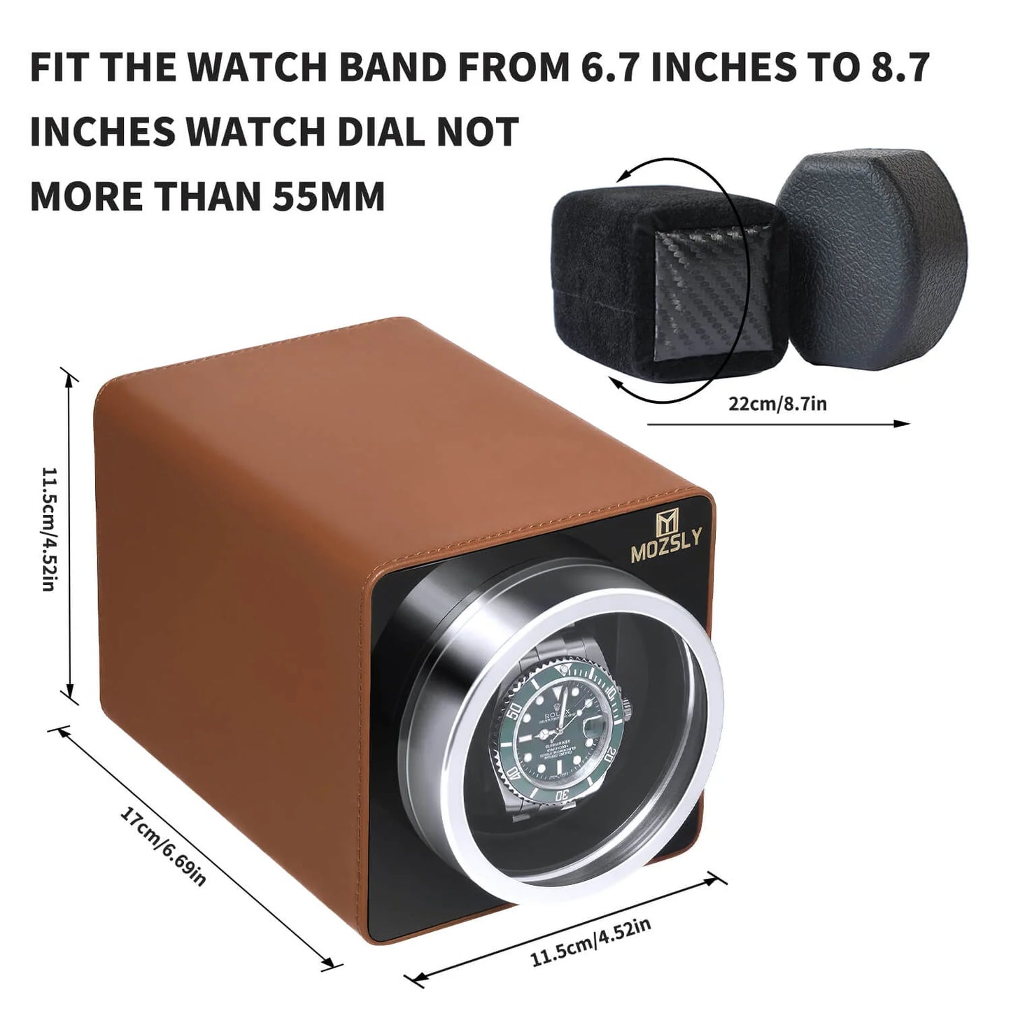 MOZSLY Single Watch Winder | Brown Leather