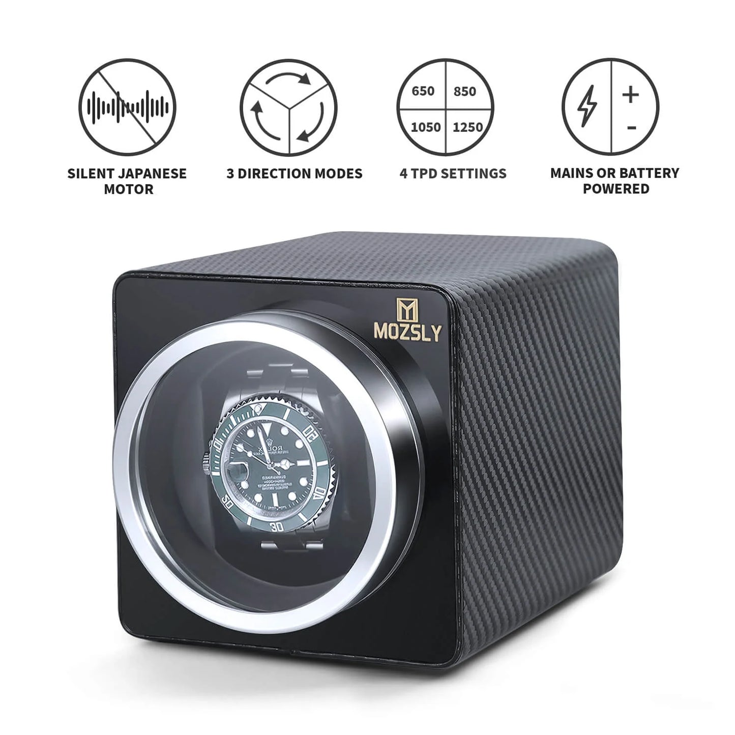 MOZSLY Single Watch Winder | Carbon Fiber Leather
