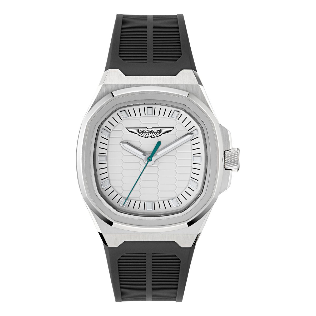 Timex X Aston Martin Watch F1 RSST Case Silver Dial Black Silicone Strap