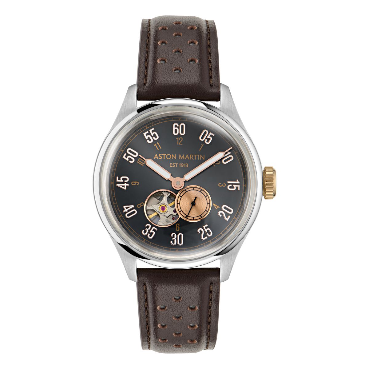 Timex X Aston Martin Watch TS1 RSST Case Black Dial Brown Leather Strap