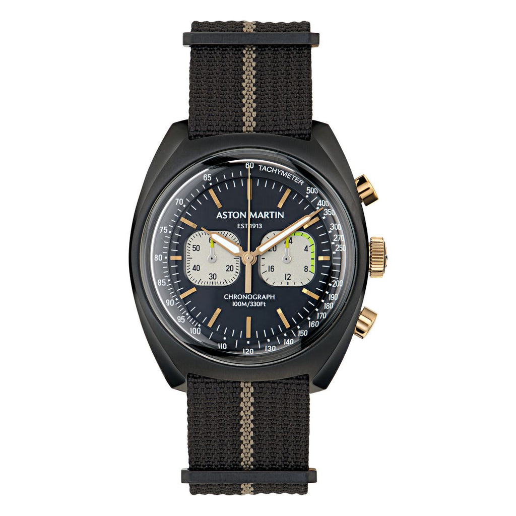 Timex X Aston Martin Watch IP Black RSST Case Black Dial Black and Coffee Nato Strap