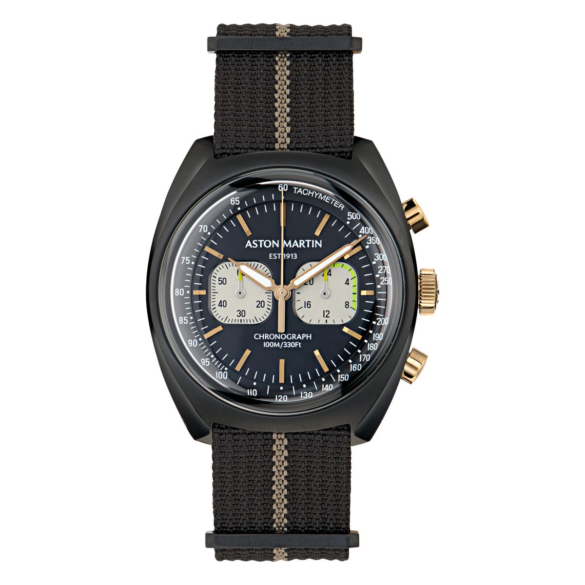 Timex X Aston Martin Watch IP Black RSST Case Black Dial Black and Coffee Nato Strap