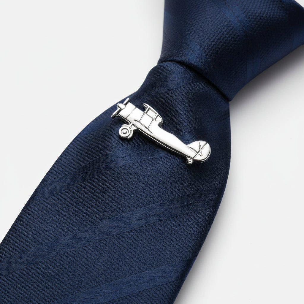 Vintage Airplane Silver Tie Bar