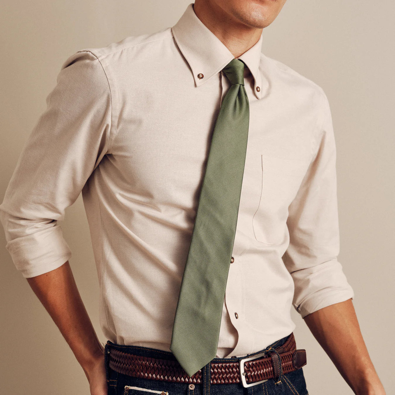 Grosgrain Solid Olive Tie