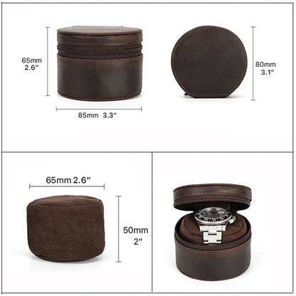 Single Genuine Leather Portable Watch Roll Travel Case | 1 Watch | Brown