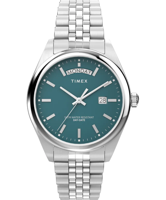 Timex Legacy Day and Date 41mm Stainless Steel Bracelet Watch | Teal