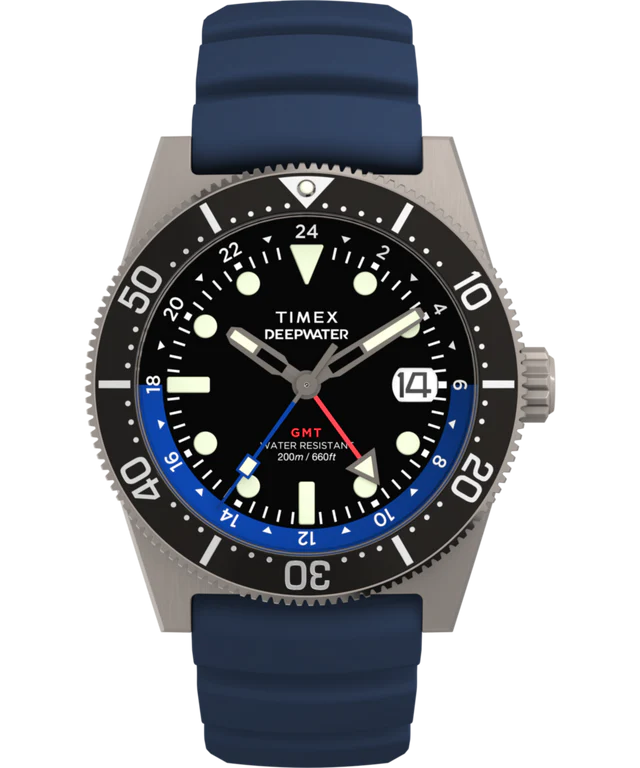 Timex® Deepwater Reef 200 GMT 41mm Synthetic Rubber Strap Watch | Blue