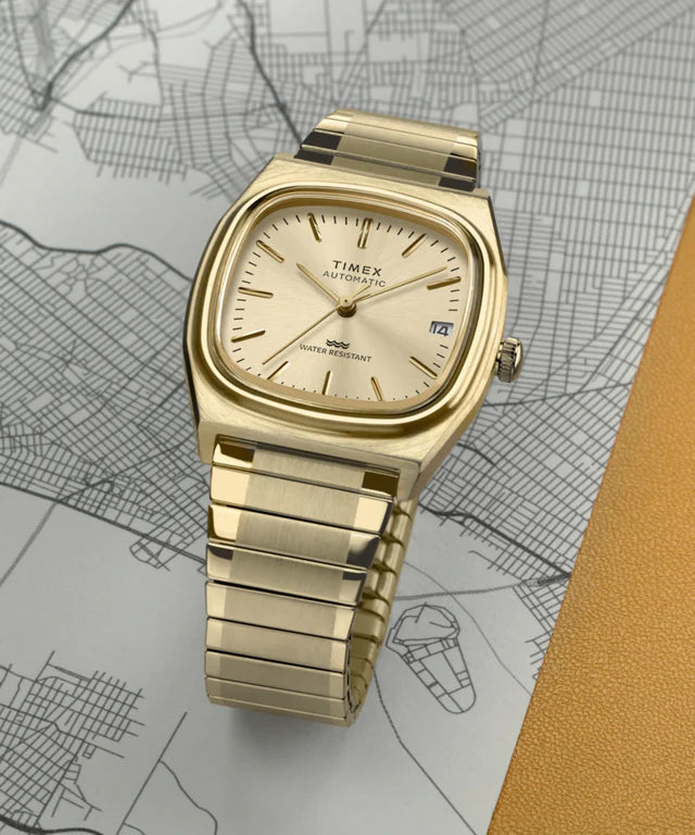 Timex® Automatic 1983 E Line 34mm Gold Tone Expansion Band Watch | In stock ready to ship