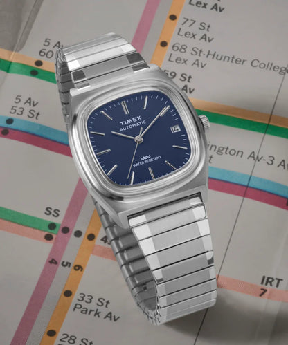 Timex® Automatic 1983 E Line 34mm Stainless Steel Expansion Band Watch | Blue