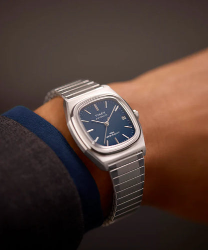Timex® Automatic 1983 E Line 34mm Stainless Steel Expansion Band Watch | Blue
