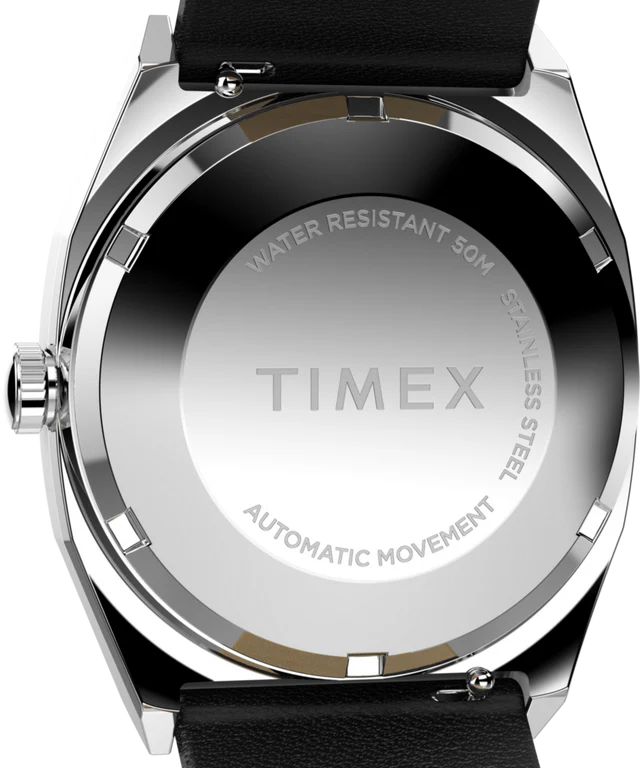 Timex® Automatic 1983 E Line 34mm Leather Strap Watch | Black