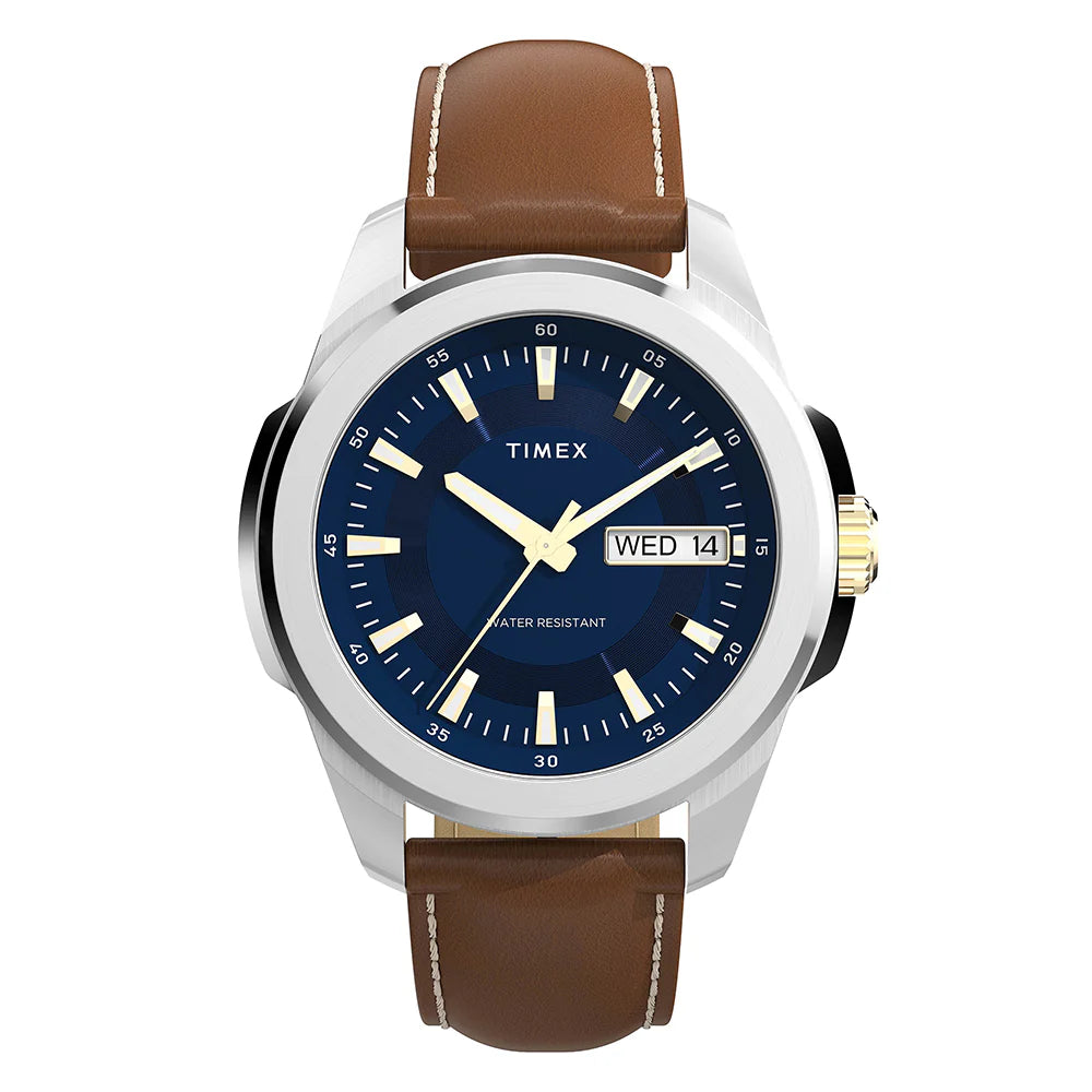 Essex Day and Date 45mm Leather Strap Watch TW2Y38100