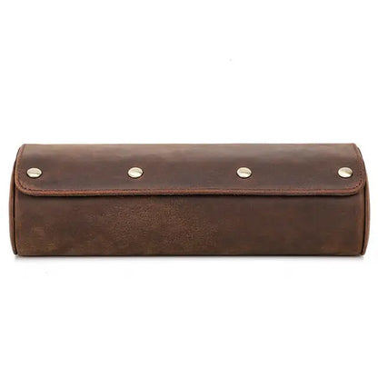 Genuine Leather Watch Roll Travel Case | 3 Watches | Coffee