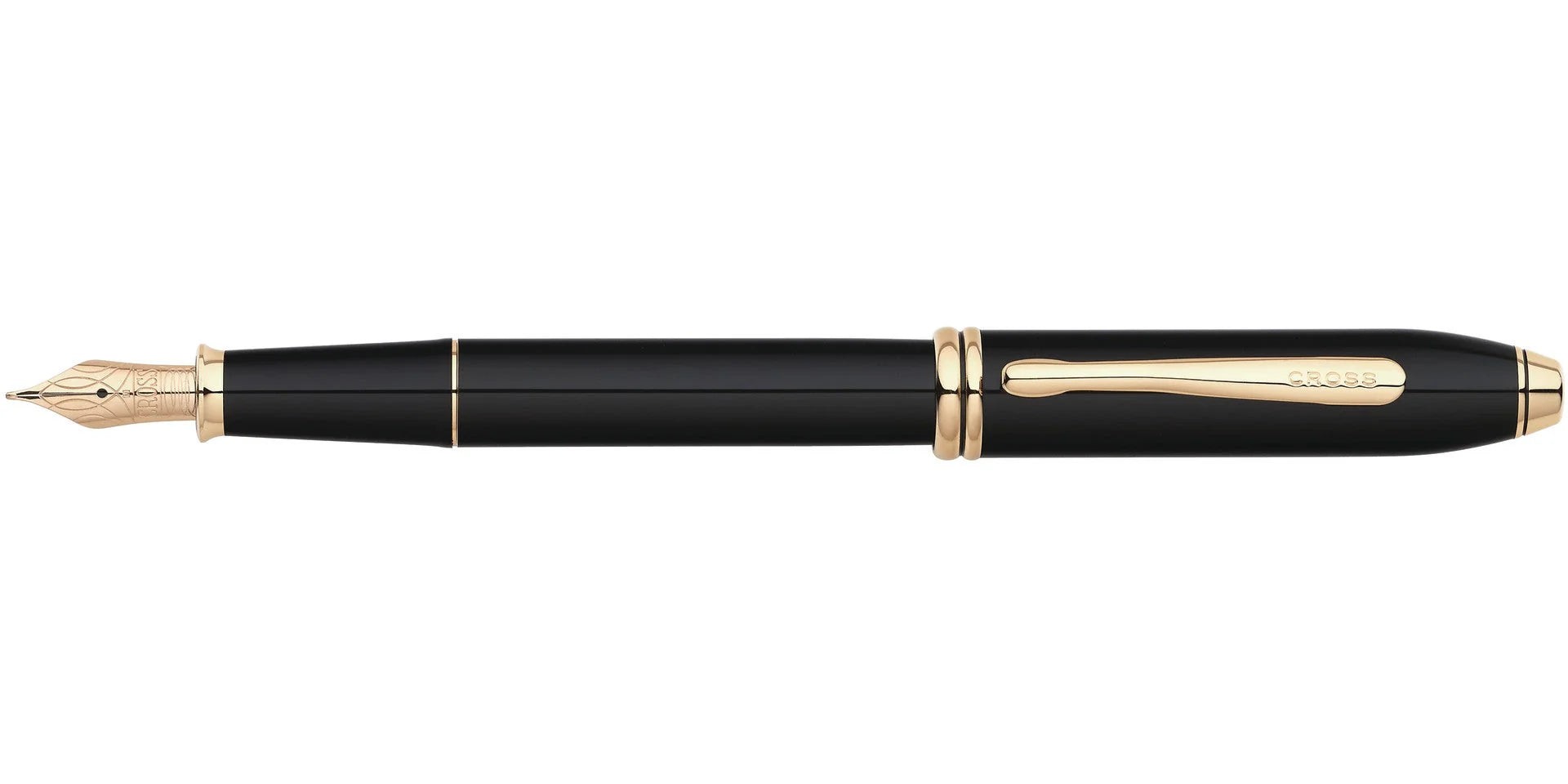 Cross® Townsend Black Lacquer with 23KT Gold-Plated Appointments and Solid 18KT Gold Medium Nib Fountain Pen