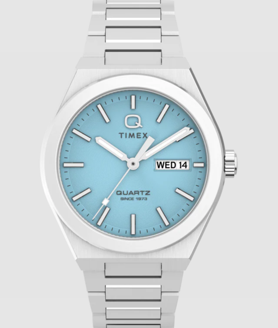 Q Timex® Continental Day Date light blue  39mm Stainless Steel Bracelet Watch TW2Y35200