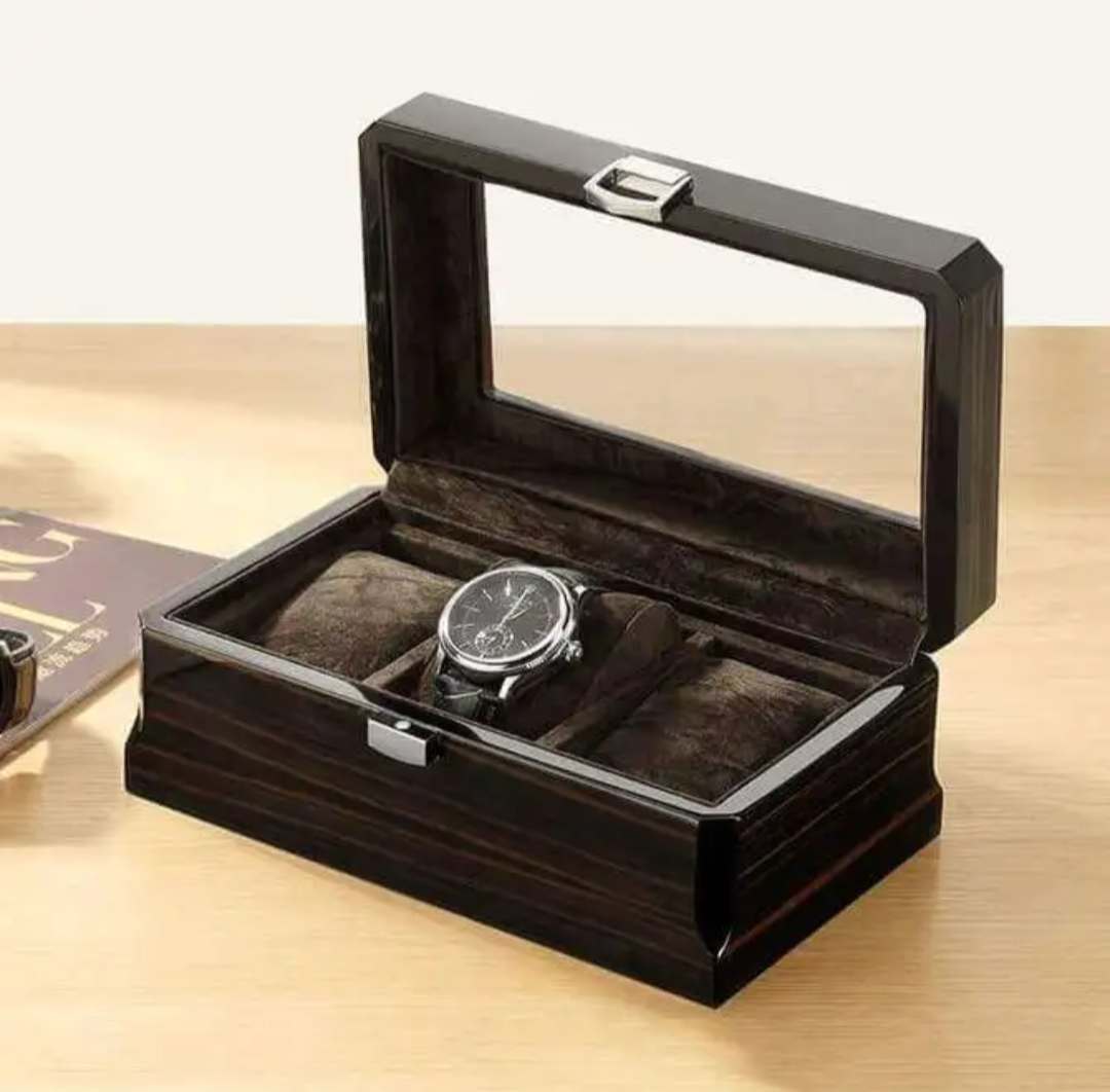Vintage Dark Wood Watch Box -3 Slot