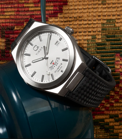 Q Timex® Continental GMT 39mm Synthetic Rubber Strap Watch