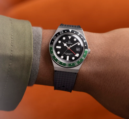 Q Timex® GMT 38mm Synthetic Rubber Strap Watch