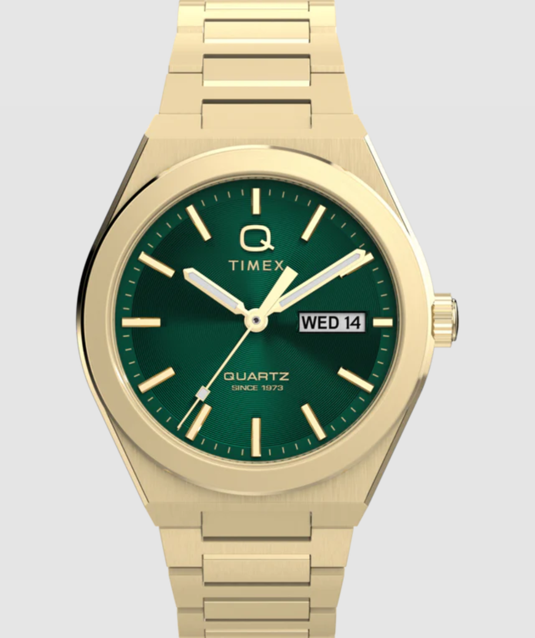 Q Timex® Continental Day and Date Gold and green