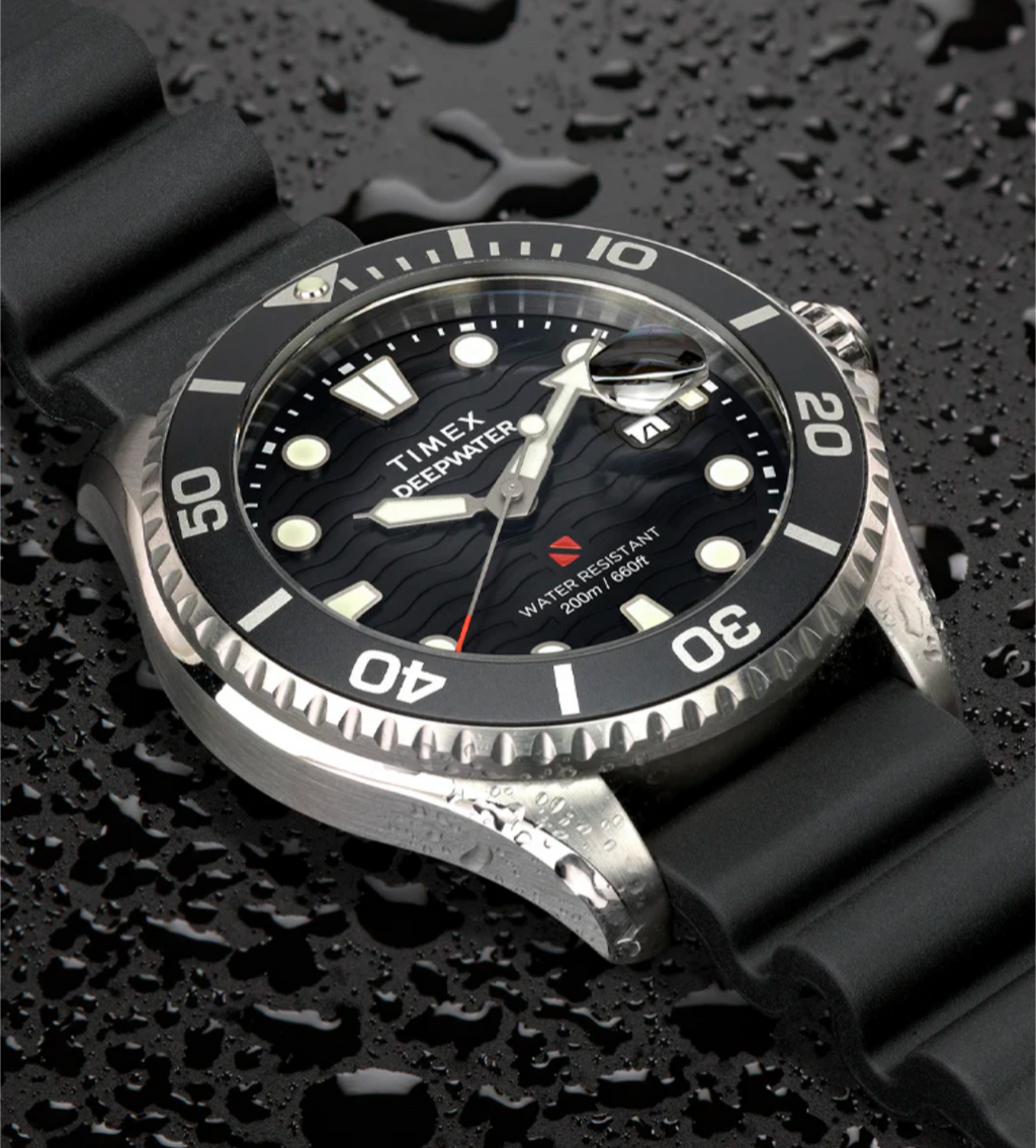 Timex® Deepwater Meridian 200 44mm Synthetic Rubber Strap Watch 
44 mm