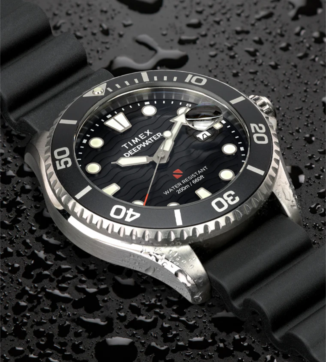 Timex® Deepwater Meridian 200 44mm Synthetic Rubber Strap Watch 
44 mm