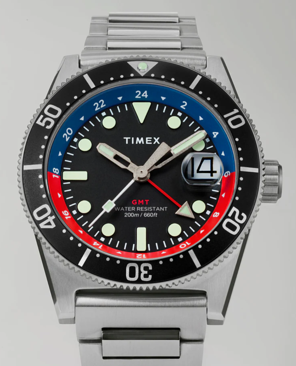 Timex® Deepwater Reef 200 GMT 41mm Stainless Steel Bracelet Watch