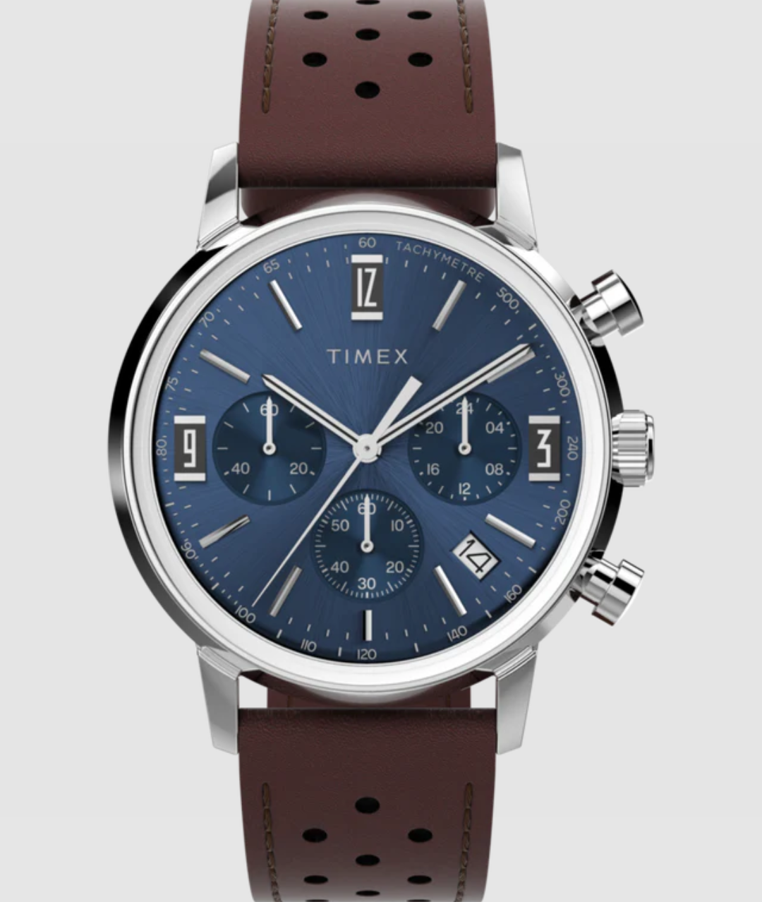 Marlin® Chronograph Tachymeter Blue Dial

40mm Leather Strap Watch
