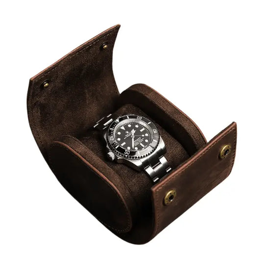 Single Genuine Leather Watch Roll Case | 1 Watch | Coffee